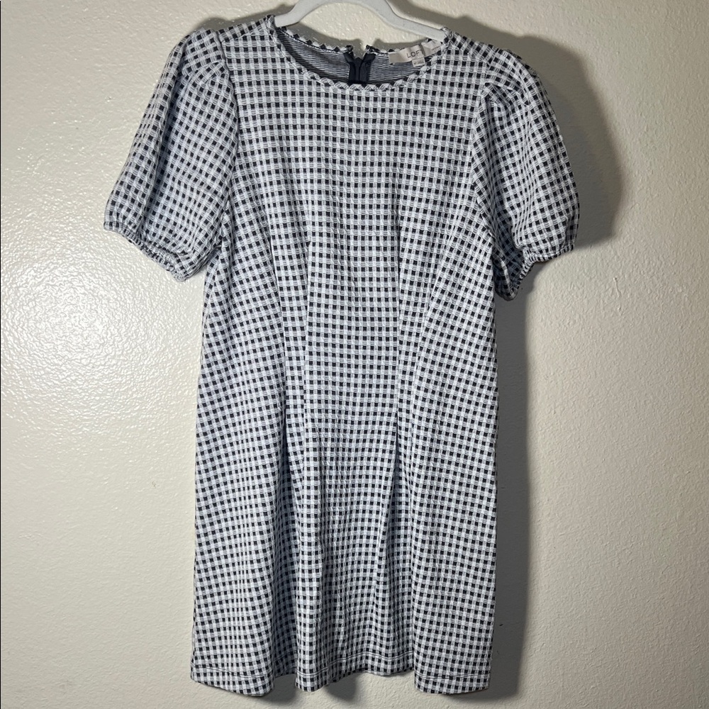 LOFT Black and White Gingham Mini Dress 8P